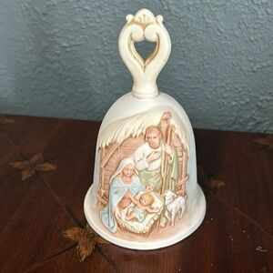 Christmas Homco Nativity bisque bell, vintage